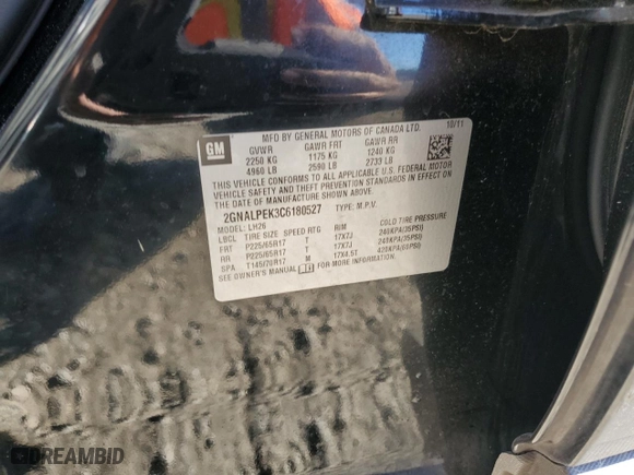 2012 Chevrolet Equinox LT w/2LT with VIN 2GNALPEK3C6180527, listed as a Copart auction lot 47348385 with 138,286 mi miles and Salvage Title. Bid and sale history available at carsss.com. Image 15.