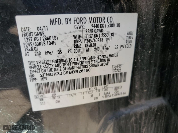 2011 Ford Edge SEL with VIN 2FMDK3JC9BBB28160, listed as a Copart auction lot 49036475 with 287,773 mi miles and Salvage Title. Bid and sale history available at carsss.com. Image 15.