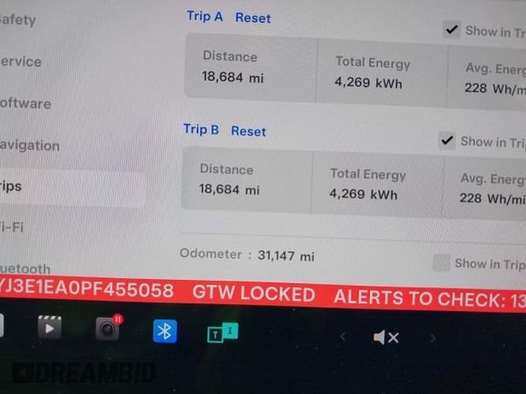 2023 Tesla Model 3 with VIN 5YJ3E1EA0PF455058, listed as a IAAI auction lot 42201618 with 31,147 mi miles and . Bid and sale history available at DreamBid. Image 14.