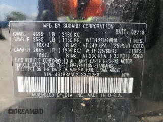 2018 Subaru Outback Limited with VIN 4S4BSANC2J3322260, listed as a Copart auction lot 55804675 with Not provided miles and Salvage title. Bid and sale history available at DreamBid. Image 13.