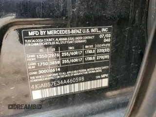 2004 Mercedes-Benz M 3.5L with VIN 4JGAB57E34A460598, listed as a Copart auction lot 53153075 with 159,867 mi miles and Clean Title. Bid and sale history available at carsss.com. Image 13.