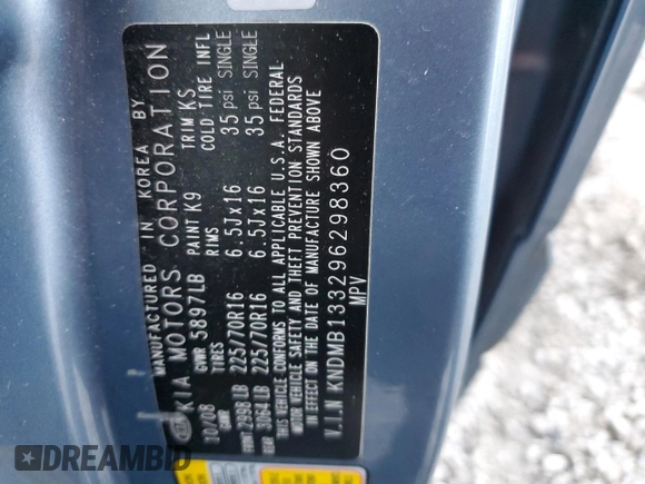 2009 Kia Sedona with VIN KNDMB133296298360, listed as a Copart auction lot 84621084 with 65,259 mi miles and Salvage Title. Bid and sale history available at carsss.com. Image 13.