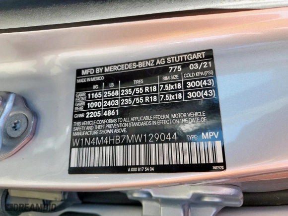 2021 Mercedes-Benz GLB with VIN W1N4M4HB7MW129044, listed as a Copart auction lot 46509525 with 0 mi miles and Salvage Title. Bid and sale history available at carsss.com. Image 12.