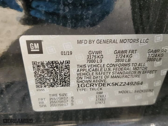 2019 Chevrolet Silverado 1500 LT with VIN 1GCRYDEK5KZ249264, listed as a Copart auction lot 48949605 with 117,894 mi miles and Salvage Title. Bid and sale history available at carsss.com. Image 12.