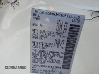 2020 Nissan Pathfinder S with VIN 5N1DR2AM0LC644004, listed as a Copart auction lot 46445495 with 36,857 mi miles and Salvage Title. Bid and sale history available at carsss.com. Image 14.