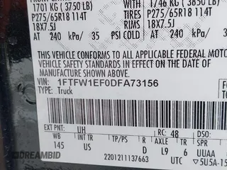 2013 Ford F-150 XL z VIN 1FTFW1EF0DFA73156, wystawiony jako IAAI lot #42561620 z przebiegiem 164 410 mil mil oraz . Historia ofert i sprzedaży dostępna na DreamBid. Obrazek 9.