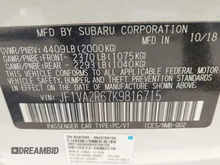 2019 Subaru WRX STI with VIN JF1VA2R67K9816715, listed as a IAAI auction lot 41253977 with 72,107 mi miles. Bid and sale history available at carsss.com. Image 9.
