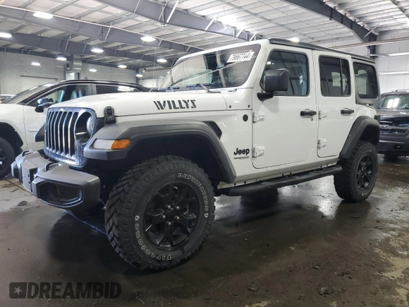 2022 Jeep Wrangler Unlimited Willys with VIN 1C4HJXDM7NW244562, listed as a Copart auction lot 79667744 with 47,157 mi miles and Salvage Title. Bid and sale history available at DreamBid. Image 1.