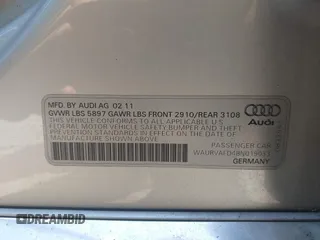 2011 Audi A8 with VIN WAURVAFD4BN019033, listed as a IAAI auction lot 42532173 with 97,486 mi miles and . Bid and sale history available at DreamBid. Image 9.