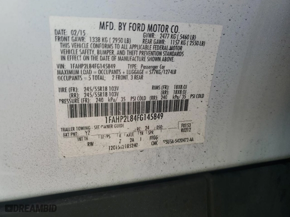 2015 Ford Sedan Police Interceptor with VIN 1FAHP2L84FG145849, listed as a Copart auction lot 44978115 with 0 mi miles and Non Repairable. Bid and sale history available at carsss.com. Image 12.