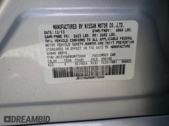 2013 Infiniti G37 x with VIN JN1CV6AR8DM770060, listed as a Copart auction lot 51082945 with 51,169 mi miles and Salvage Title. Bid and sale history available at carsss.com. Image 12.
