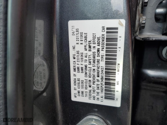 2011 Honda Accord Sdn LX with VIN 1HGCP2F34BA124437, listed as a Copart auction lot 46579775 with 135,027 mi miles and Salvage Title. Bid and sale history available at carsss.com. Image 14.