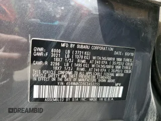 2019 Subaru Ascent Premium with VIN 4S4WMACD5K3453255, listed as a Copart auction lot 58798535 with 88,123 mi miles and Salvage title. Bid and sale history available at DreamBid. Image 14.