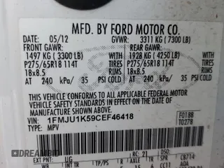 2012 Ford Expedition Limited with VIN 1FMJU1K59CEF46418, listed as a Copart auction lot 44243045 with 170,521 mi miles and Salvage title. Bid and sale history available at DreamBid. Image 13.
