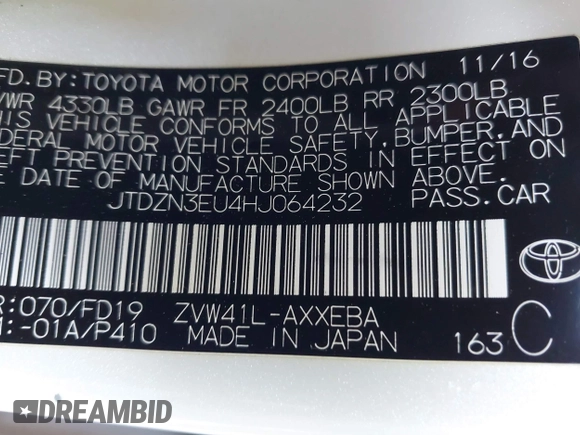 2017 Toyota Prius v Two with VIN JTDZN3EU4HJ064232, listed as a IAAI auction lot 42169858 with 211,994 mi miles. Bid and sale history available at carsss.com. Image 9.