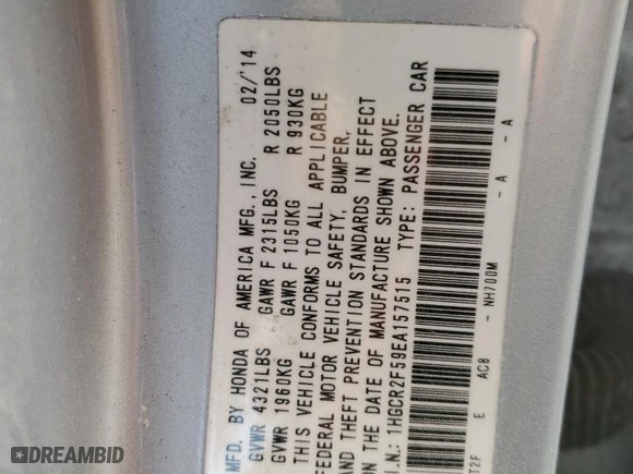 2014 Honda Accord Sedan Sport with VIN 1HGCR2F59EA157515, listed as a Copart auction lot 75125614 with 106,834 mi miles and Salvage Title. Bid and sale history available at carsss.com. Image 13.