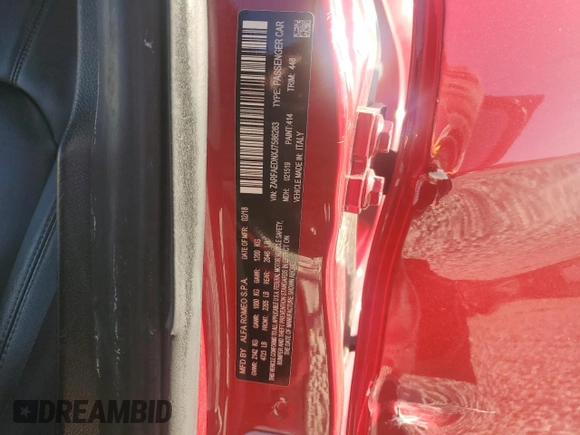 2018 Alfa Romeo Giulia with VIN ZARFAEDNXJ7586263, listed as a Copart auction lot 85797334 with 78,410 mi miles and Salvage title. Bid and sale history available at DreamBid. Image 14.