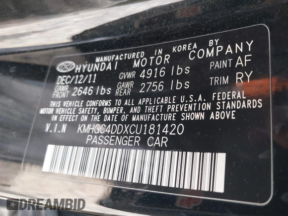 2012 Hyundai Genesis 3.8L z VIN KMHGC4DDXCU181420, wystawiony jako IAAI lot #42231906 z przebiegiem 219 714 mil mil oraz . Historia ofert i sprzedaży dostępna na DreamBid. Obrazek 9.
