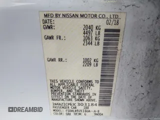 2018 Nissan LEAF S with VIN 1N4AZ1CP6JC303184, listed as a IAAI auction lot 41840462 with 122,983 mi miles and . Bid and sale history available at DreamBid. Image 9.