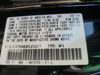 2015 Acura RDX Tech Pkg with VIN 5J8TB4H5XFL013877, listed as a Copart auction lot 48183875 with 92,081 mi miles and Salvage Title. Bid and sale history available at carsss.com. Image 13.