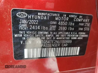 2022 Genesis G70 3.3T z VIN KMTG54TE2NU100889, wystawiony jako Copart lot #55805165 z przebiegiem 30 770 mil mil oraz Szkoda całkowita • Salvage title. Historia ofert i sprzedaży dostępna na DreamBid. Obrazek 13.