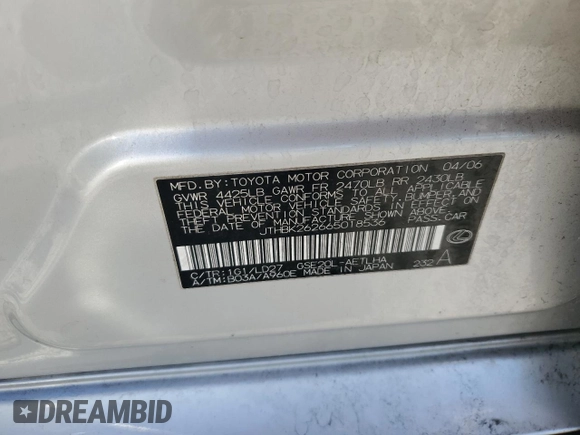 2006 Lexus IS 250 Manual with VIN JTHBK262665018536, listed as a Copart auction lot 45328565 with 266,705 mi miles and Salvage Title. Bid and sale history available at carsss.com. Image 12.