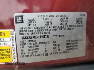 2017 GMC Acadia Limited with VIN 1GKKRSKD3HJ167716, listed as a Copart auction lot 59032805 with 189,116 mi miles and Salvage title. Bid and sale history available at DreamBid. Image 13.