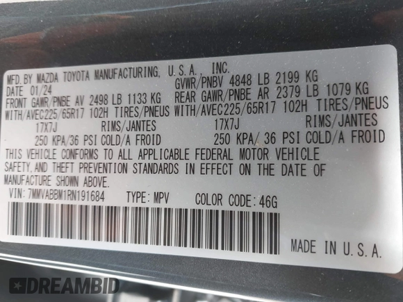 2024 Mazda CX-50 S Preferred z VIN 7MMVABBM1RN191684, wystawiony jako IAAI lot #41977557 z przebiegiem 6 353 mil mil oraz . Historia ofert i sprzedaży dostępna na DreamBid. Obrazek 9.