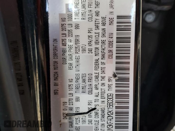 2019 Mazda CX-5 Grand Touring with VIN JM3KFADM2K1560309, listed as a Copart auction lot 46361345 with 160,863 mi miles and Salvage Title. Bid and sale history available at carsss.com. Image 13.