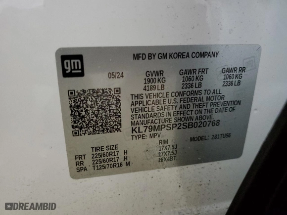 2025 Chevrolet TrailBlazer LT with VIN KL79MPSP2SB020768, listed as a Copart auction lot 88550295 with 3,118 mi miles and Salvage Title. Bid and sale history available at carsss.com. Image 13.
