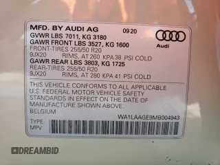 2021 Audi e-tron Premium Plus with VIN WA1LAAGE9MB004943, listed as a Copart auction lot 39321443 with 16,050 mi miles. Bid and sale history available at carsss.com. Image 13.