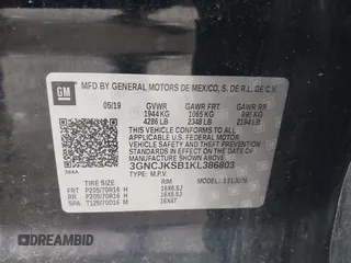 2019 Chevrolet Trax LS with VIN 3GNCJKSB1KL386803, listed as a IAAI auction lot 41832867 with 107,462 mi miles. Bid and sale history available at carsss.com. Image 9.