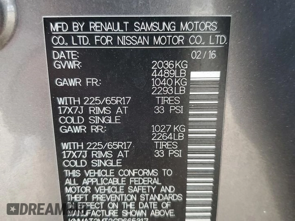 2016 Nissan Rogue SV with VIN KNMAT2MT2GP665317, listed as a Copart auction lot 49662925 with 135,030 mi miles and Salvage Title. Bid and sale history available at DreamBid. Image 13.