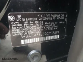 2009 BMW 7 Series 750i with VIN WBAKA83589CY33694, listed as a Copart auction lot 47671345 with 0 mi miles and Salvage Title. Bid and sale history available at carsss.com. Image 12.