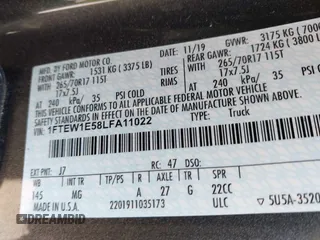 2020 Ford F-150 XL with VIN 1FTEW1E58LFA11022, listed as a IAAI auction lot 41768699 with Not Provided miles and . Bid and sale history available at carsss.com. Image 9.
