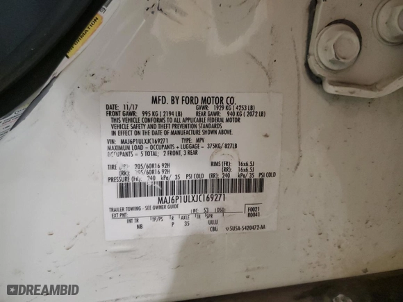 2018 Ford EcoSport SE with VIN MAJ6P1ULXJC169271, listed as a Copart auction lot 45758335 with NaN miles and Salvage Title. Bid and sale history available at carsss.com. Image 13.