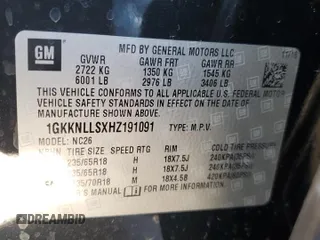 2017 GMC Acadia SLE with VIN 1GKKNLLSXHZ191091, listed as a Copart auction lot 46167855 with 68,979 mi miles and Salvage Title. Bid and sale history available at carsss.com. Image 13.