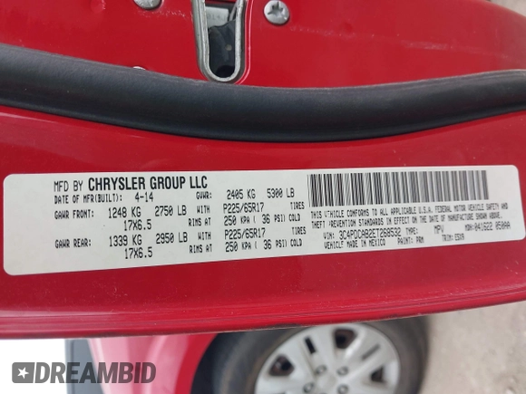 2014 Dodge Journey SE with VIN 3C4PDCAB2ET268532, listed as a IAAI auction lot 42056175 with 126,005 mi miles and . Bid and sale history available at carsss.com. Image 9.