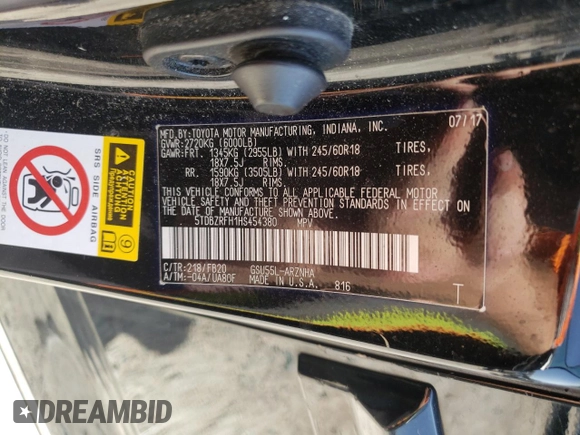 2017 Toyota Highlander LE with VIN 5TDBZRFH1HS454380, listed as a Copart auction lot 49449085 with 151,807 mi miles and Salvage title. Bid and sale history available at DreamBid. Image 15.
