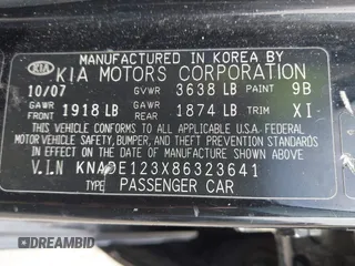 2008 Kia Rio LX with VIN KNADE123X86323641, listed as a IAAI auction lot 41985631 with 175,102 mi miles and . Bid and sale history available at DreamBid. Image 9.