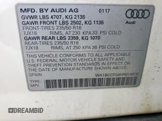 2017 Audi Q3 Premium with VIN WA1BCCFS4HR014916, listed as a Copart auction lot 57602295 with 92,348 mi miles and Salvage title. Bid and sale history available at DreamBid. Image 14.