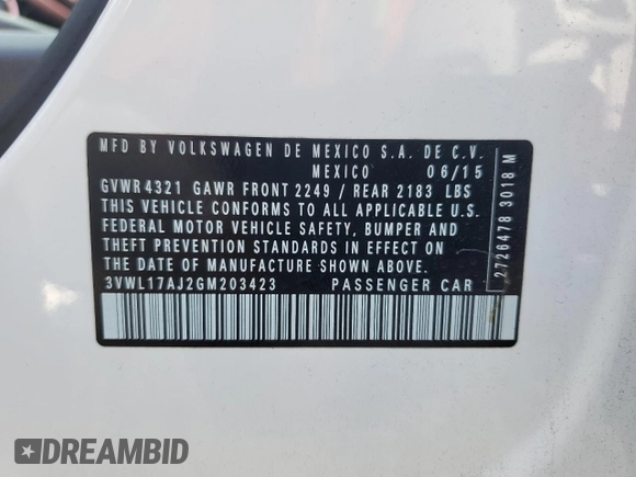 2016 Volkswagen Jetta Sedan 1.8T SEL with VIN 3VWL17AJ2GM203423, listed as a Copart auction lot 51016335 with 91,100 mi miles and Salvage Title. Bid and sale history available at carsss.com. Image 12.