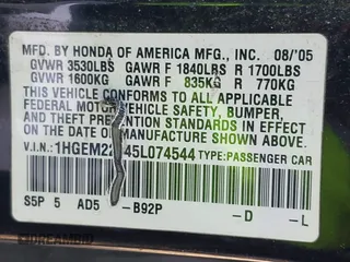 2005 Honda Civic Cpe LX with VIN 1HGEM22545L074544, listed as a IAAI auction lot 41753533 with 1 mi miles. Bid and sale history available at carsss.com. Image 9.