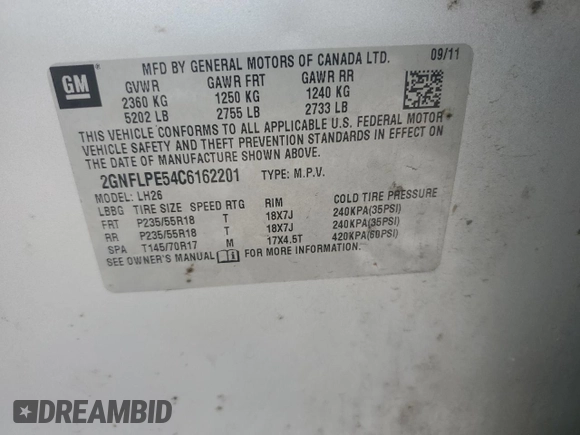2012 Chevrolet Equinox 2LT z VIN 2GNFLPE54C6162201, wystawiony jako Copart lot #55946725 z przebiegiem 182 396 mil mil oraz Szkoda całkowita • Salvage title. Historia ofert i sprzedaży dostępna na DreamBid. Obrazek 13.