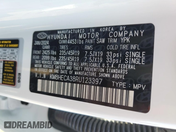 2024 Hyundai Kona Limited with VIN KM8HECA38RU123397, listed as a Copart auction lot 58835174 with 1,225 mi miles and Salvage Title. Bid and sale history available at DreamBid. Image 13.