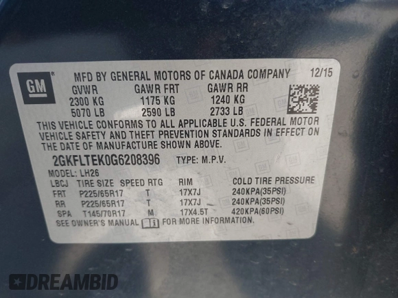 2016 GMC Terrain SLE with VIN 2GKFLTEK0G6208396, listed as a IAAI auction lot 41688649 with 120,034 mi miles. Bid and sale history available at carsss.com. Image 9.