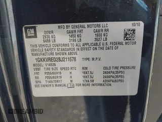 2011 GMC Acadia SLT1 with VIN 1GKKVRED2BJ211678, listed as a IAAI auction lot 41772208 with 147,485 mi miles and . Bid and sale history available at DreamBid. Image 9.