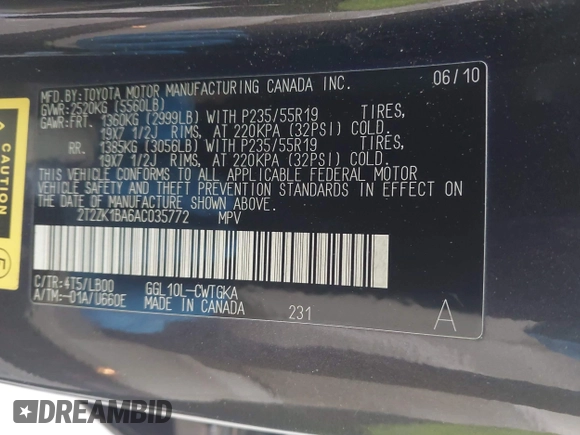 2010 Lexus RX 350 with VIN 2T2ZK1BA6AC035772, listed as a IAAI auction lot 42035624 with 257,977 mi miles. Bid and sale history available at carsss.com. Image 9.