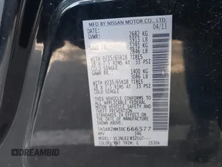 2013 Nissan Pathfinder Platinum with VIN 5N1AR2MM3DC666577, listed as a IAAI auction lot 42214281 with 113,177 mi miles and . Bid and sale history available at DreamBid. Image 9.
