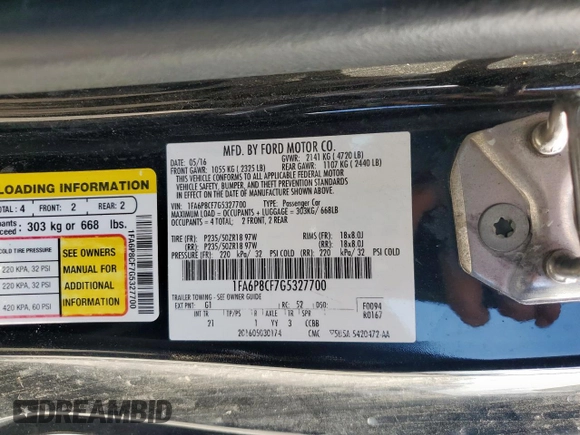 2016 Ford Mustang GT with VIN 1FA6P8CF7G5327700, listed as a Copart auction lot 49592805 with 97,345 mi miles and Non Repairable. Bid and sale history available at carsss.com. Image 13.
